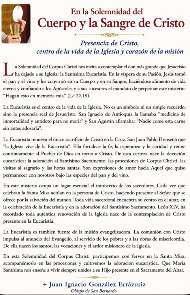 En la Solemnidad del Cuerpo y la Sangre de Cristo – Obispado de San ...